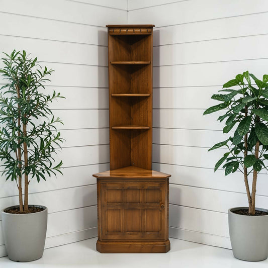 Ercol Corner Cabinet with Shelves and Cupboard Golden Dawn VGC FREE UK Delivery