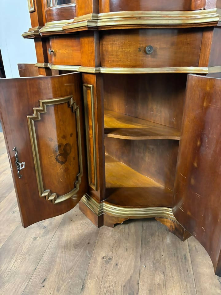 Serpentine Display Cabinet with Italian Marquetry – Glazed Top & Cupboard Base