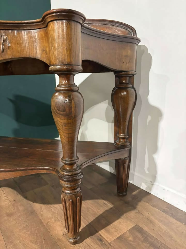 Victorian Mahogany Serpentine Front Console Table With Marble Topvv]