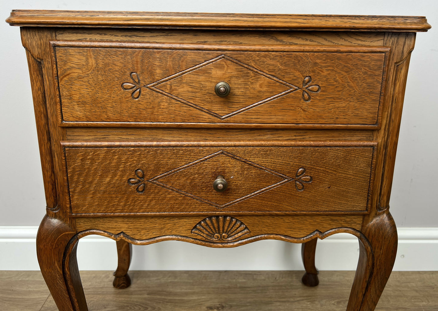 Pair of Bedside Tables Vintage French Louis Oak Nightstands Cabinets LOT 6225