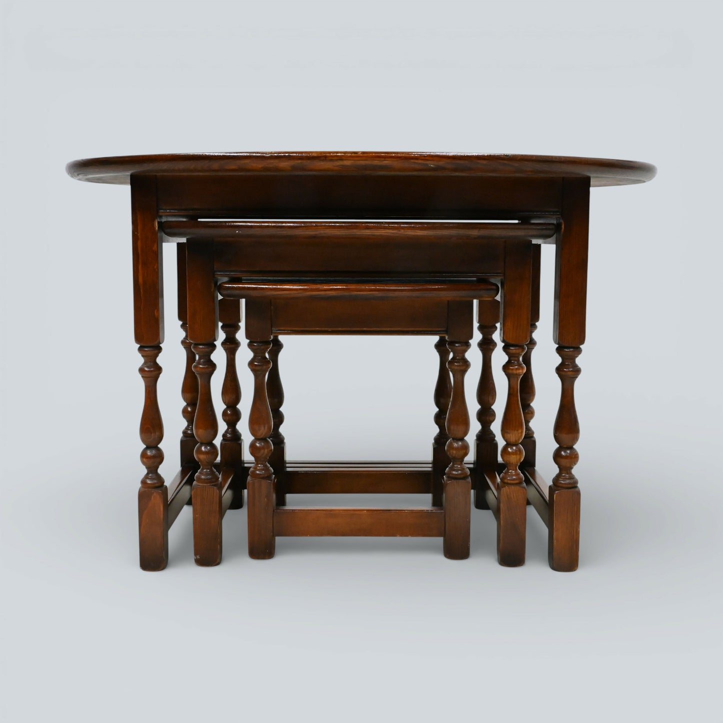 Old Charm Oval Nest of Tables in Tudor Brown Model 1990 VGC FREE UK Delivery
