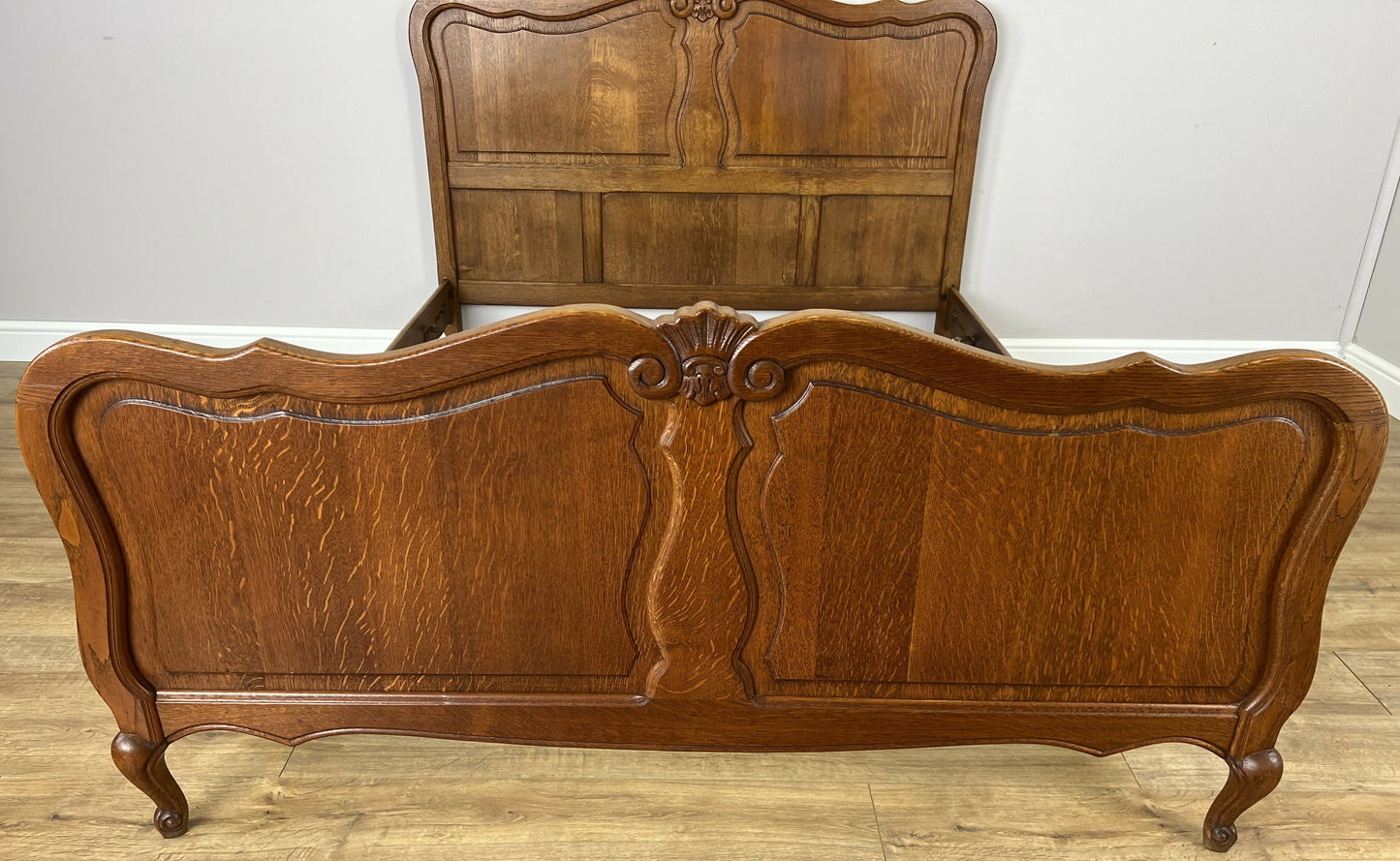 Bed Vintage French Louis XVI Double Bed Frame Oak Carved Headboard LOT 6408