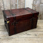 Genuine Bridle Leather Hand Dyed Belted Chestnut Brown Coffee Table Trunk