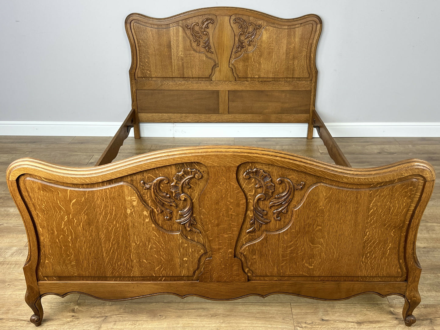 Bed Vintage French Louis XVI Double Bed Frame Oak Carved Headboard LOT 6459