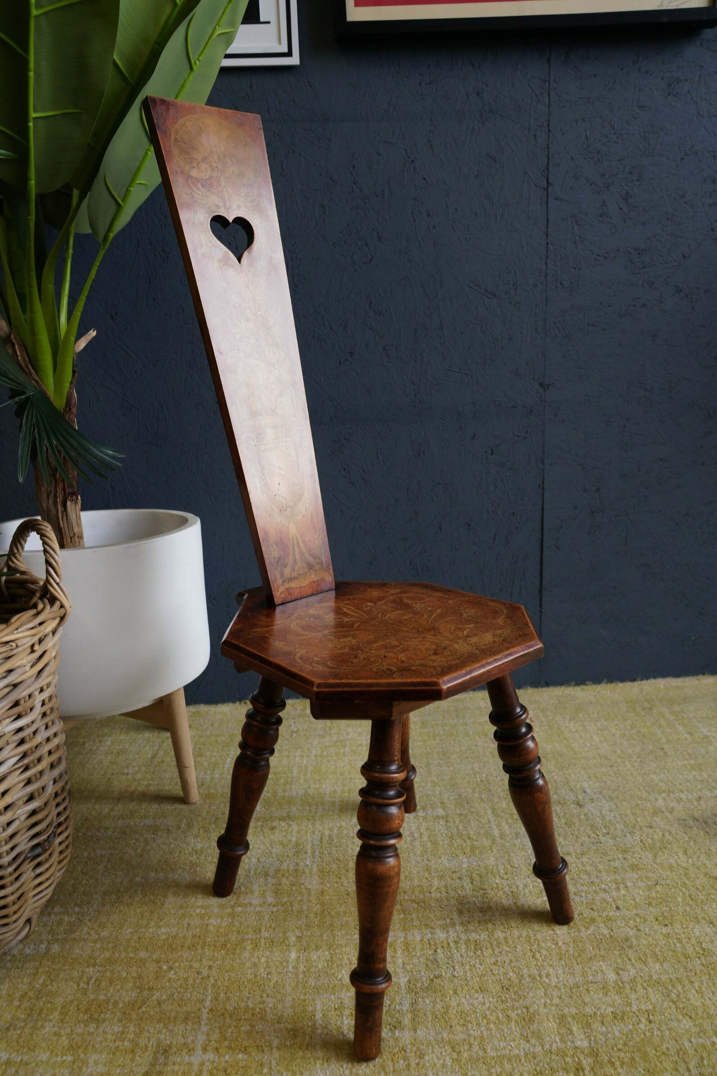 Vintage Beech And Oak Heart Back Chair