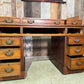 Antique Mid Victorian Walnut and Mahogany Embossed Leather Twin Pedestal Writing Desk, c.1860