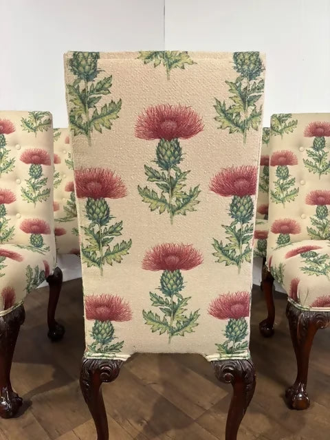 Set Of Six Victorian Style Upholstered Dining Chairs On Claw & Ball Feet