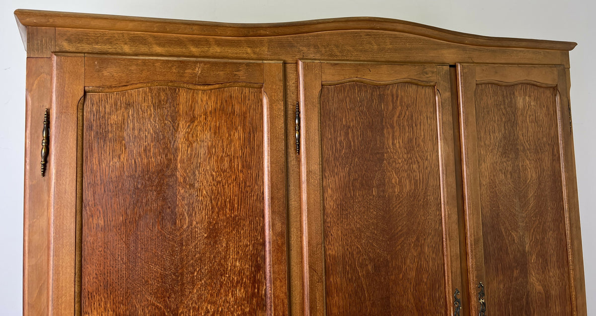 Wardrobe Vintage French Louis Oak Triple Door Carved Armoire Cabinet LOT 6537