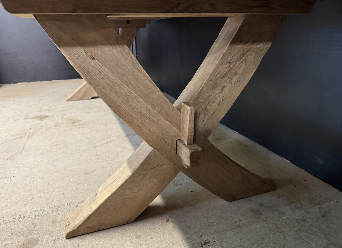 Larger X Trestle Oak Farmhouse Dining Table