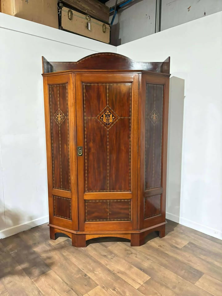 Exceptional Aesthetic Movement Mahogany Hall Wardrobe with Boxwood & Ebony Inlay, c. 1880