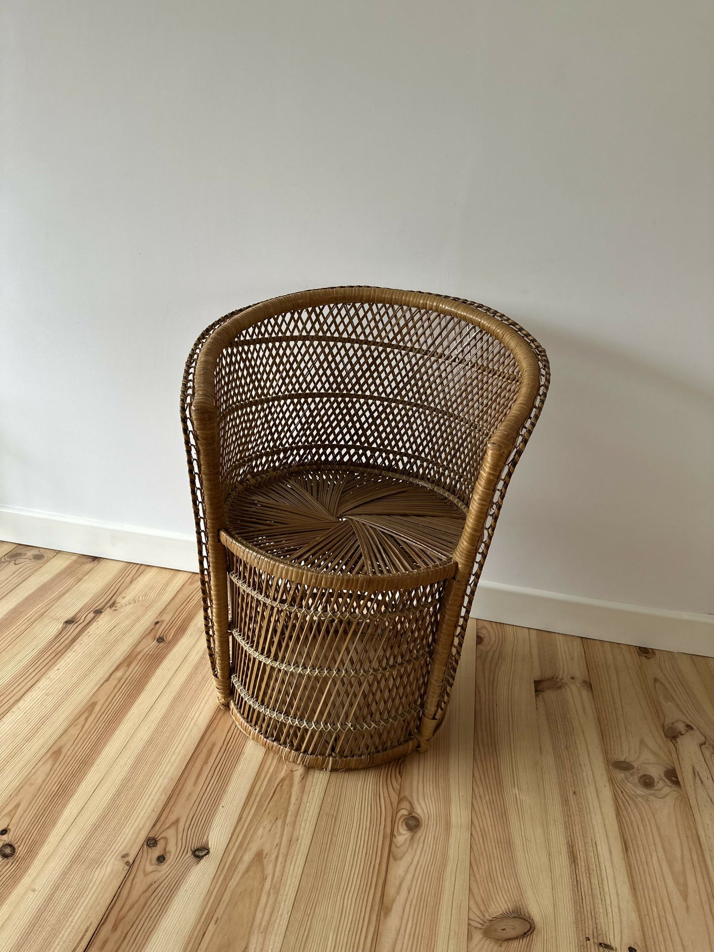 Vintage Bamboo Cane Peacock Chair Wicker Boho Tiki Mid Century Chair