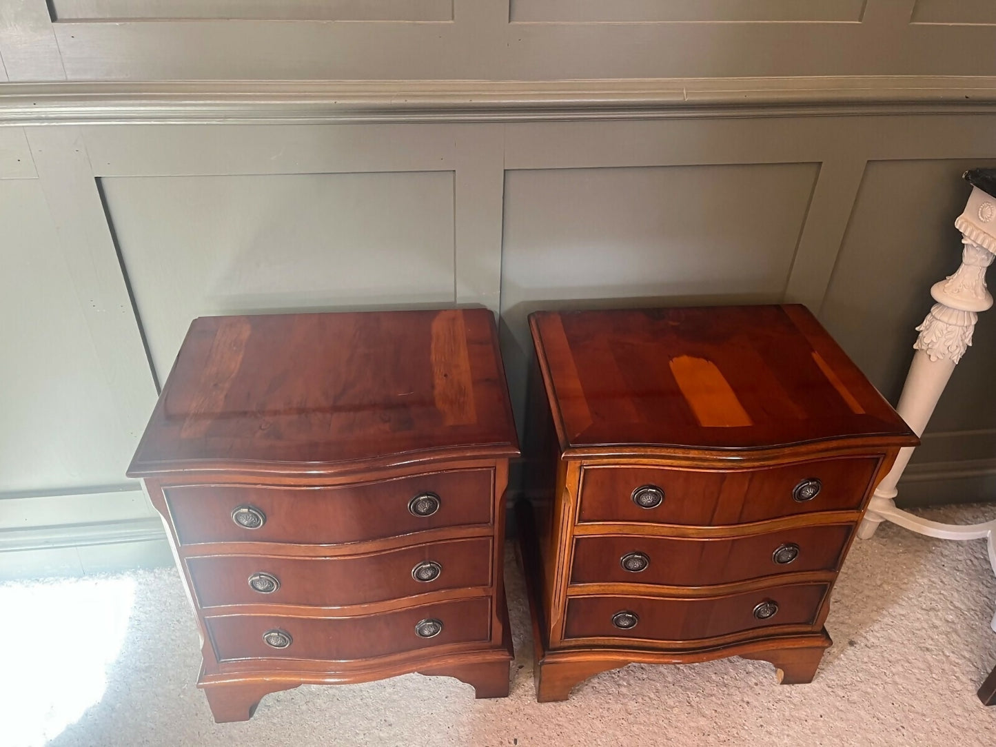 Pair Vintage Bedside Chests Antique Style 3 Drawer Vgc