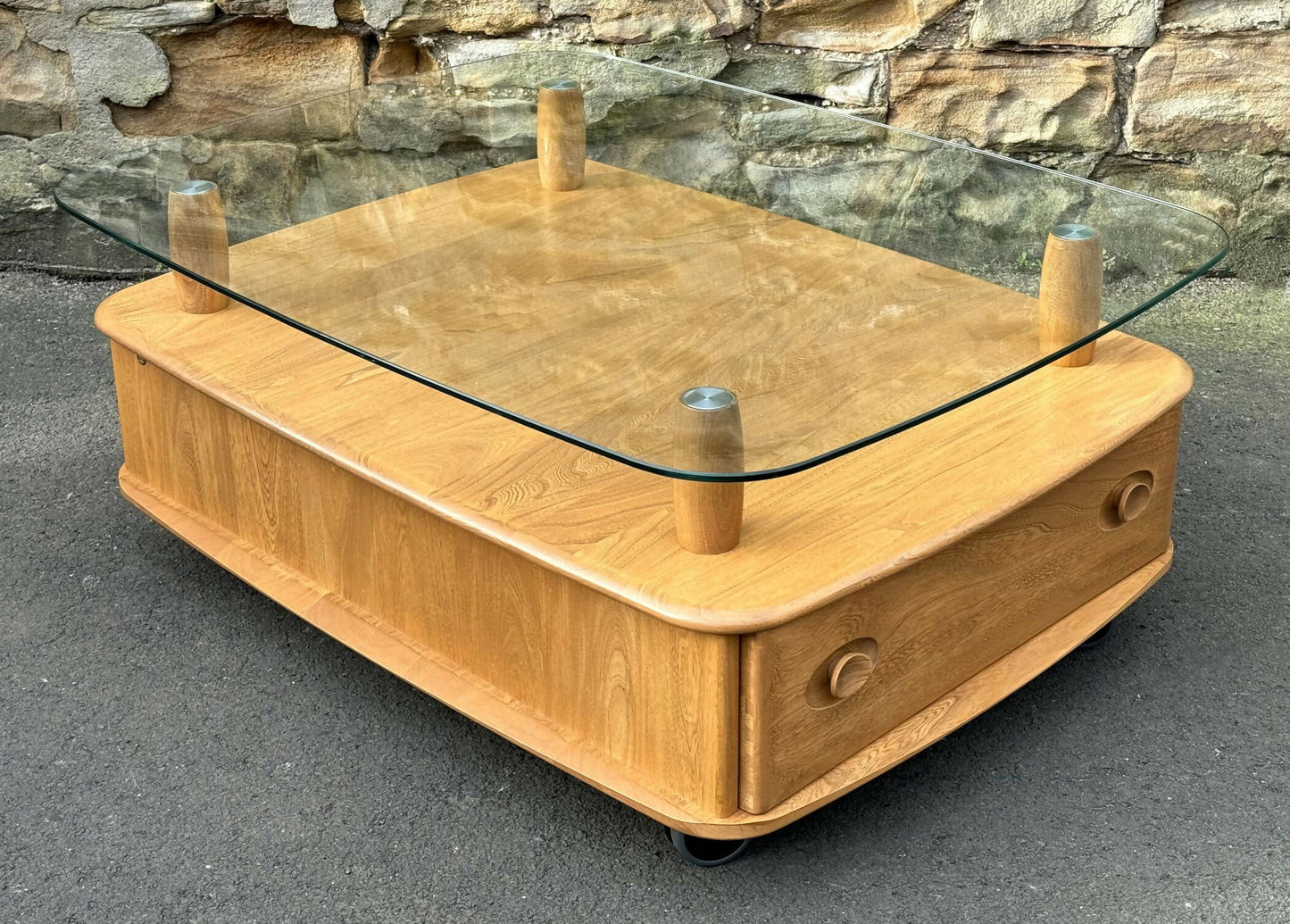 Ercol Light Elm Windsor Glass Top Coffee Table - Pandoras Box