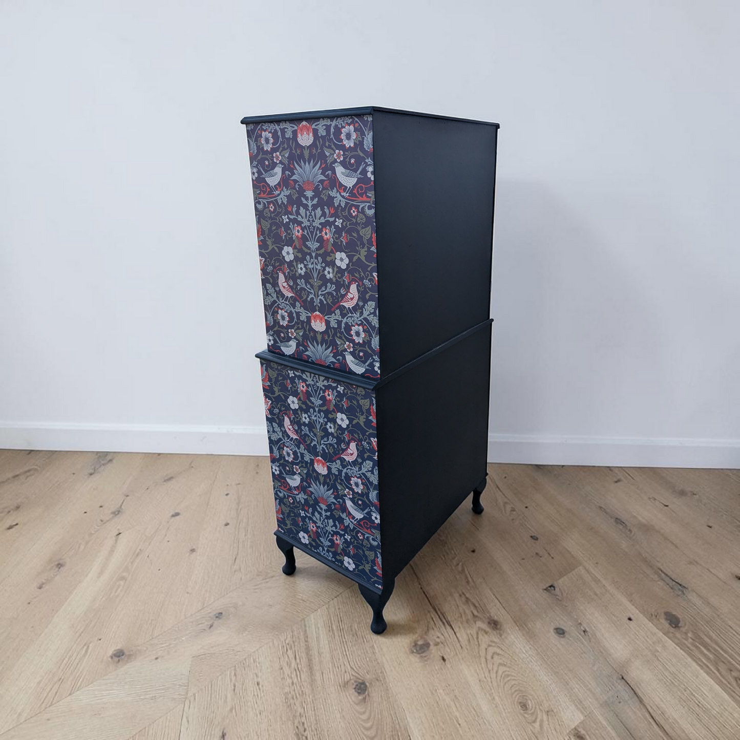 Vintage navy blue chest of drawers William Morris decoupage tallboy