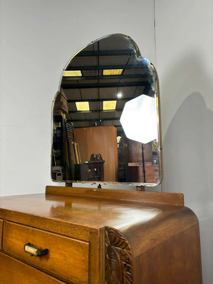 Art Deco Style Vintage Oak Dressing Table with Mirror