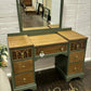Beautiful Vintage Oak Linenfold Carved Old Charm Dressing Table And Mirror Green Gold