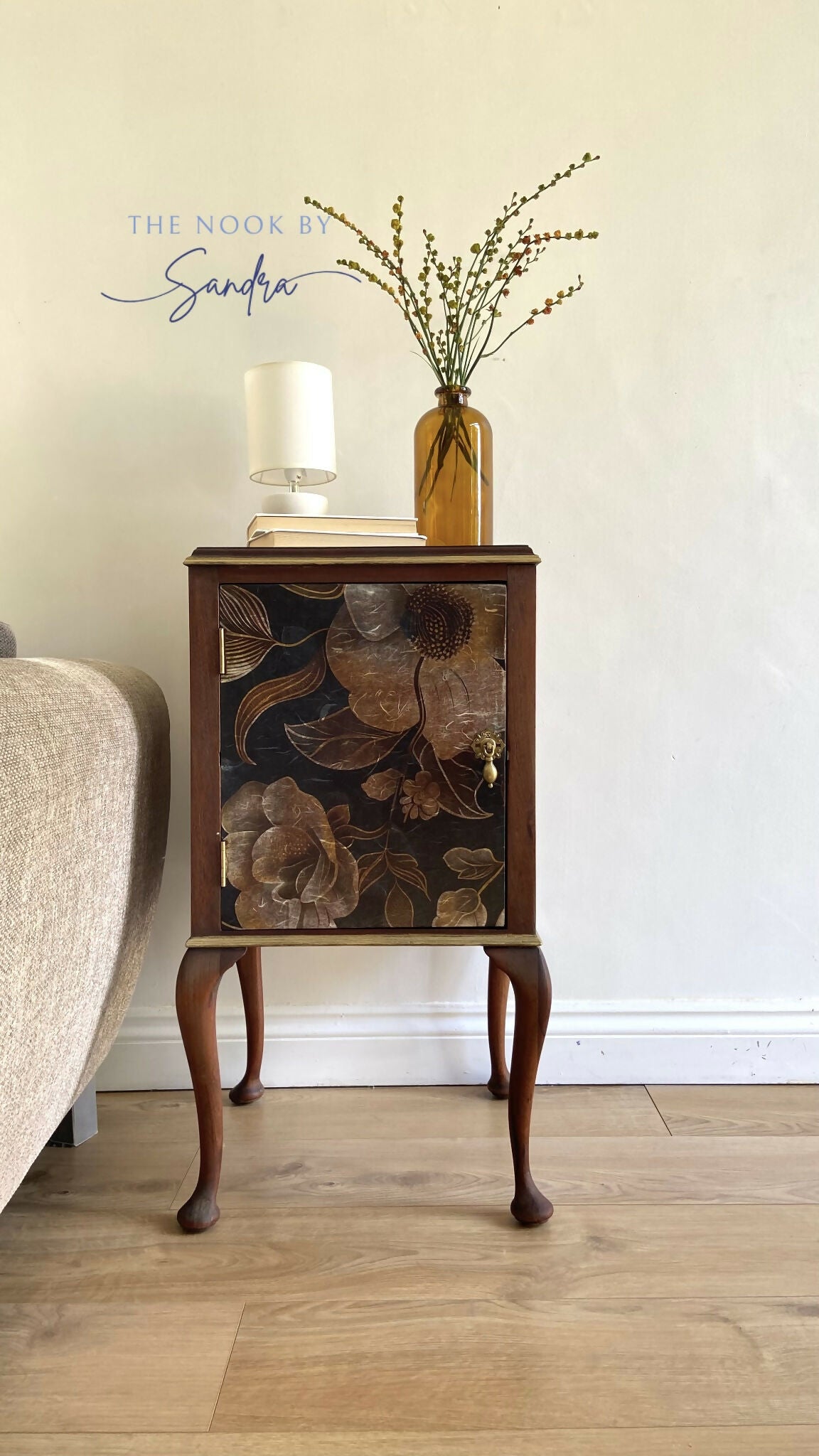 Statement Entryway Cabinet -Dark Botanical & Refinished Wood ,Small Drinks Cabinet ,Nightstand