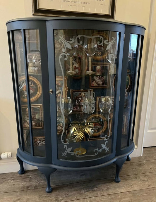 Antique Display / Drinks Cabinet Blue & Gold