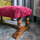 Antique Oak Hearth / Fender / Foot Stool / Bench. Oak Wood Frame, Legs and Stretcher. Reupholstered in an Art Nuveaux Chenille.