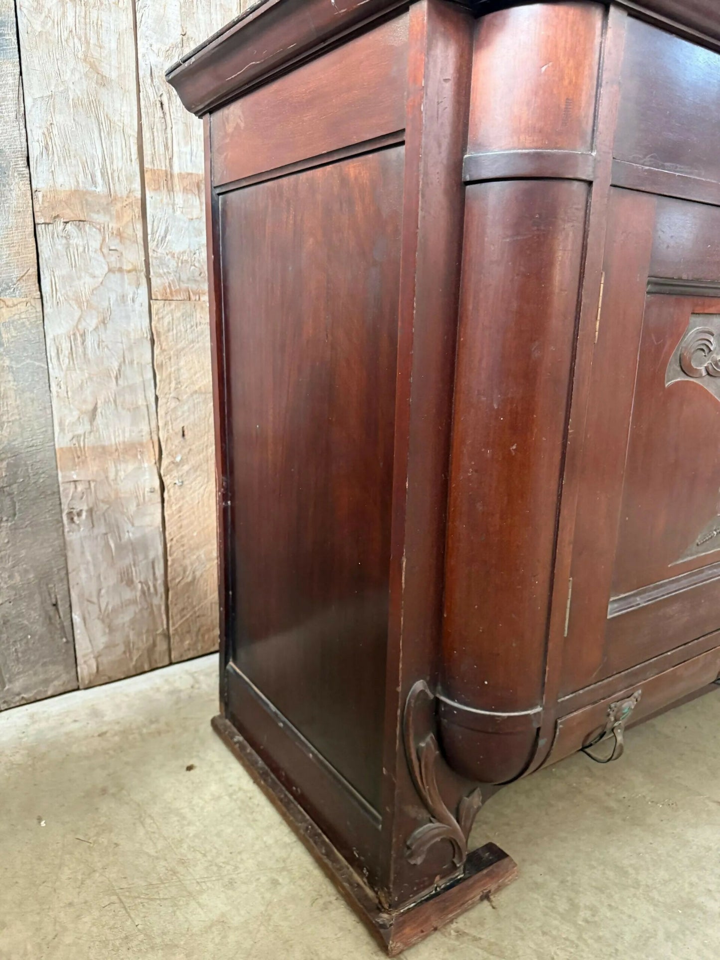 Antique Mahogany Arts And Crafts Art Nouveau Period Breakfront Buffet Sideboard Hall Dining Cupboard, Ruskin, Shapland And Petter C 1920