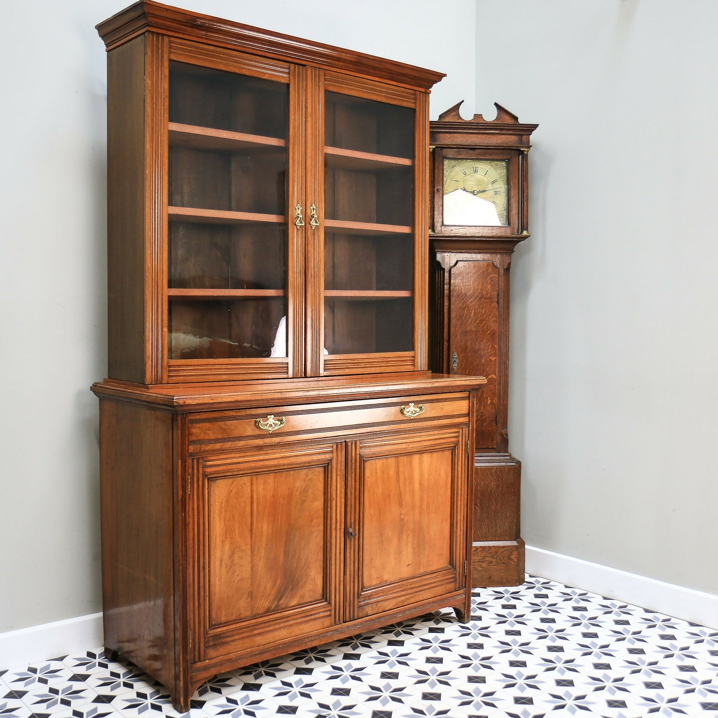 Victorian Mahogany Glazed Bookcase Kitchen Cupboard Display Cabinet