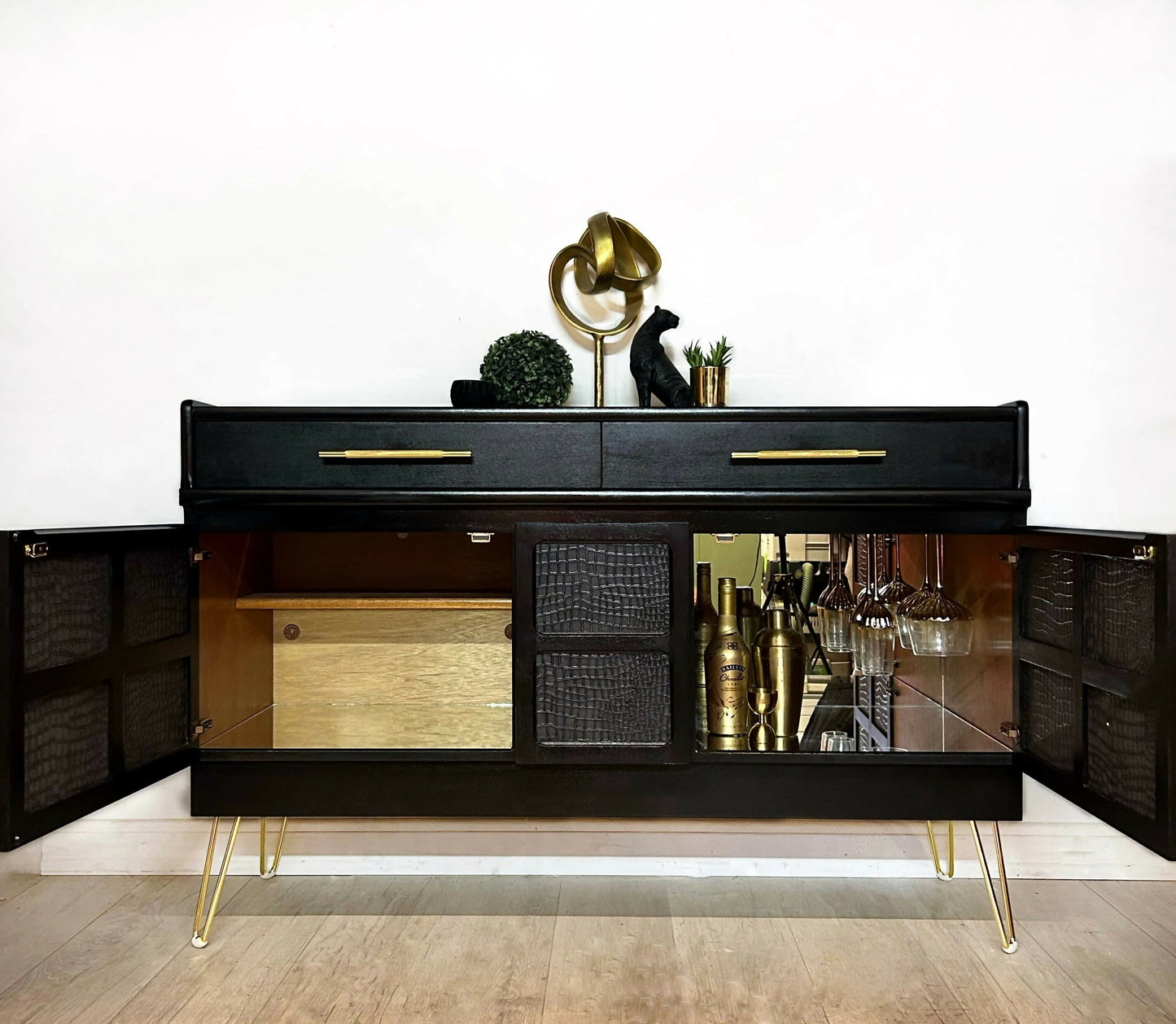 Nathan Sideboard, Cocktail Cabinet in Black and Gold