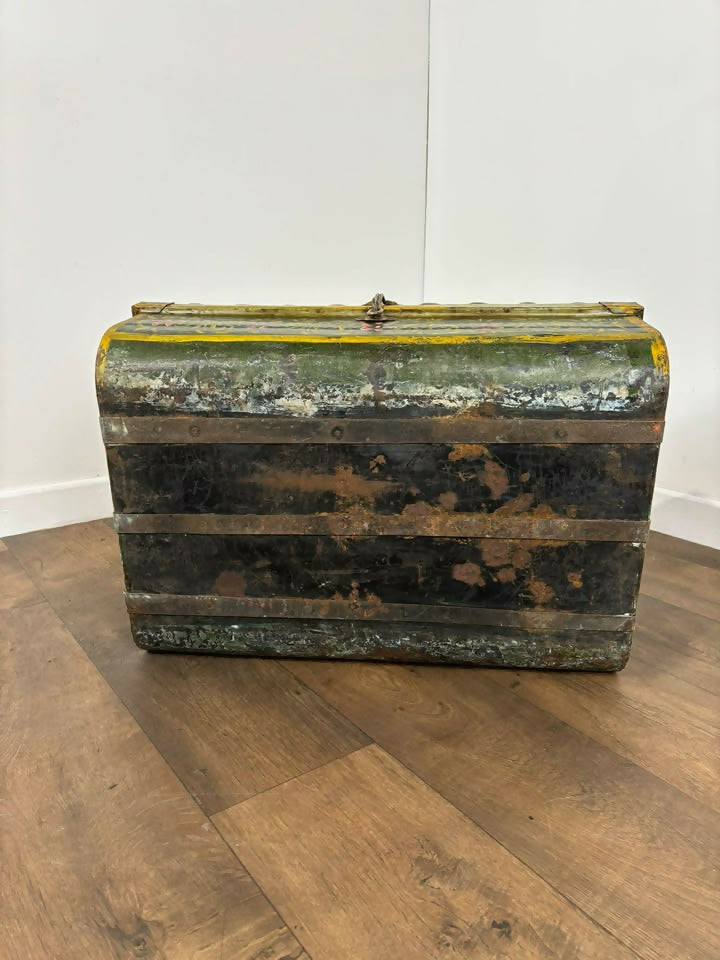 Vintage Indian Reclaimed Hand Painted Metal Trunk