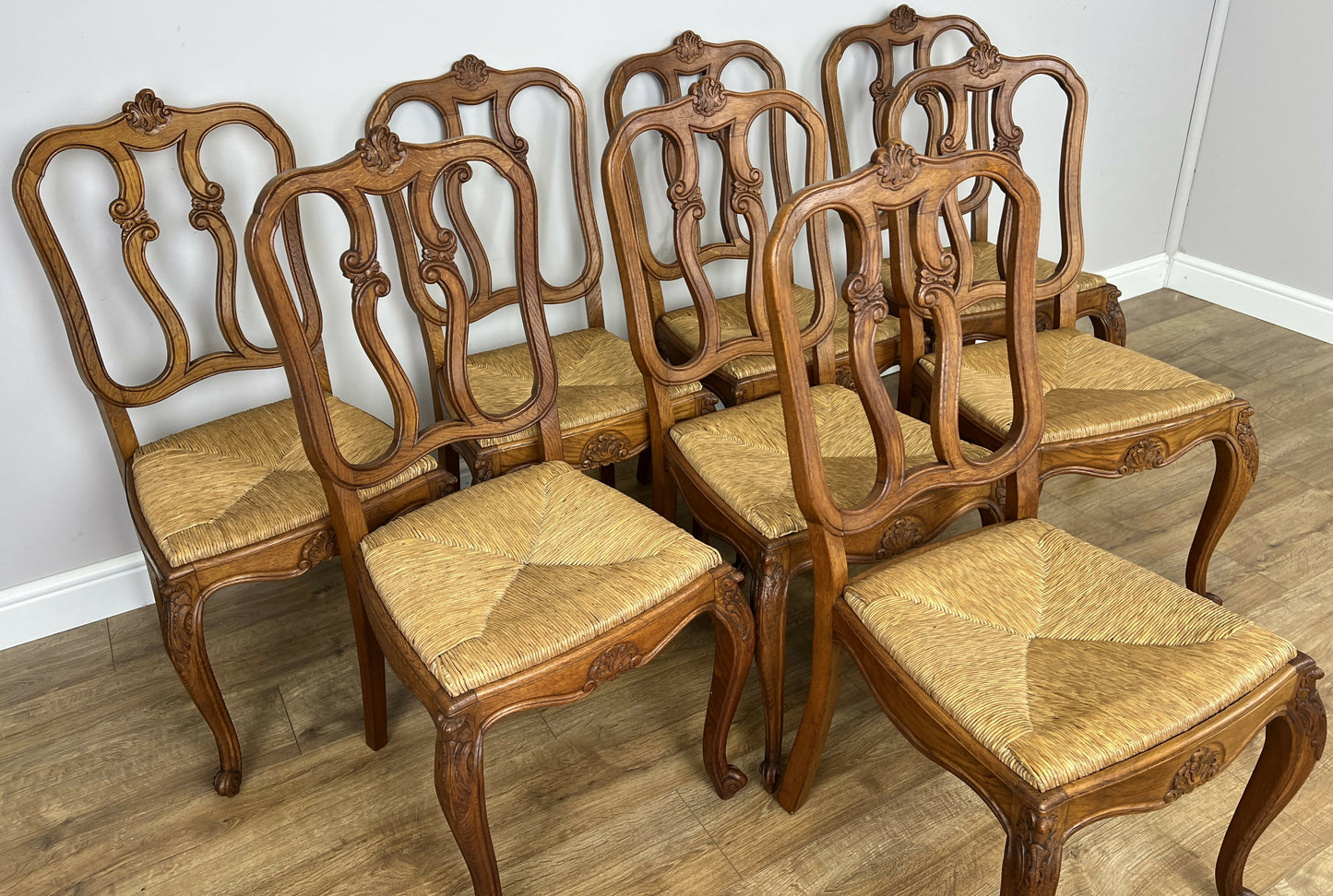 Dining Chairs Vintage French Louis Style Oak Set of 8 Upholstered Seats LOT 6345