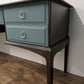 Vintage Stag Minstrel Dressing Table, Desk Dark Wood and Green Blue. Painted Upcycled Furniture