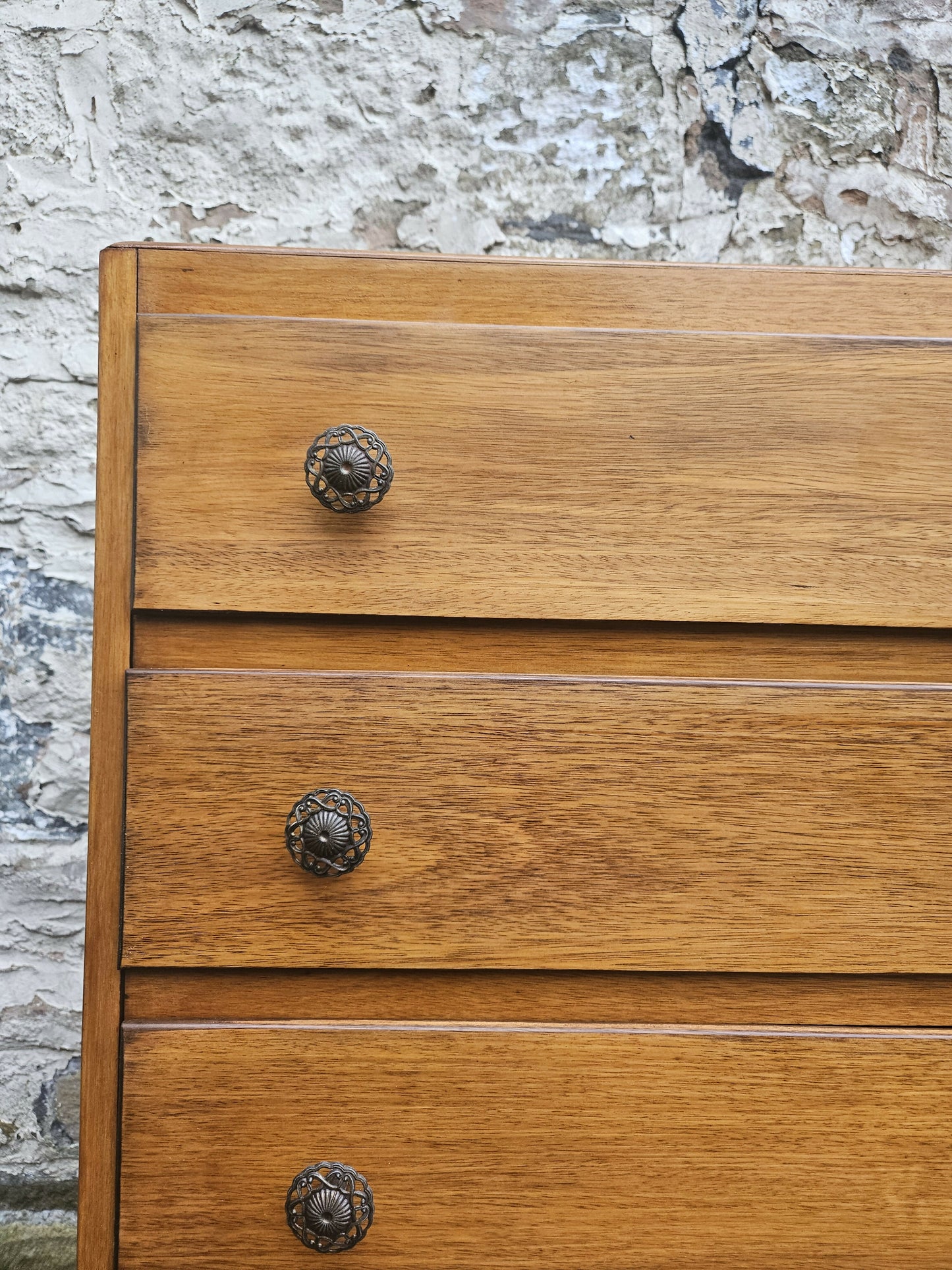 Vintage Oak Tallboy Chest of Drawers: Antique Cabinet with Detailing Five Drawer