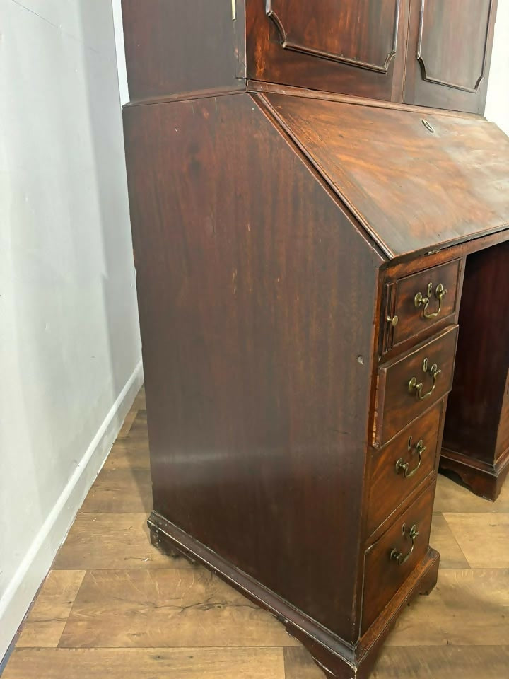 Georgian Mahogany Kneehole Bureau Bookcase