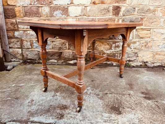 Antique Oak Occasional Table • Edwardian Tiger Oak Side Table on Castors • Octagonal Statement Table • Vintage Turned Leg Oak Table