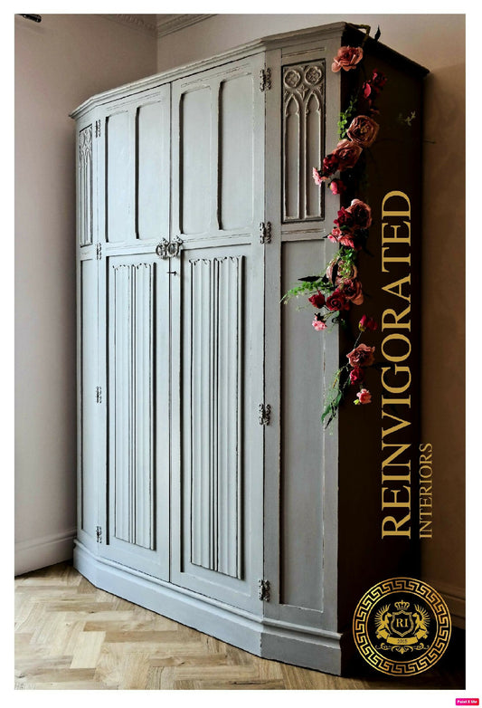 SOLD Oak Linenfold Hand Painted Wardrobe Armoire