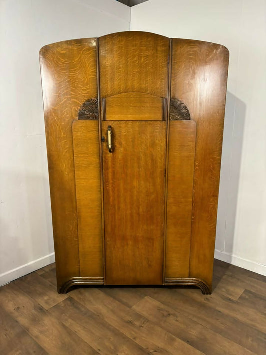 Vintage Oak Veneer Wardrobe – Art Deco Style