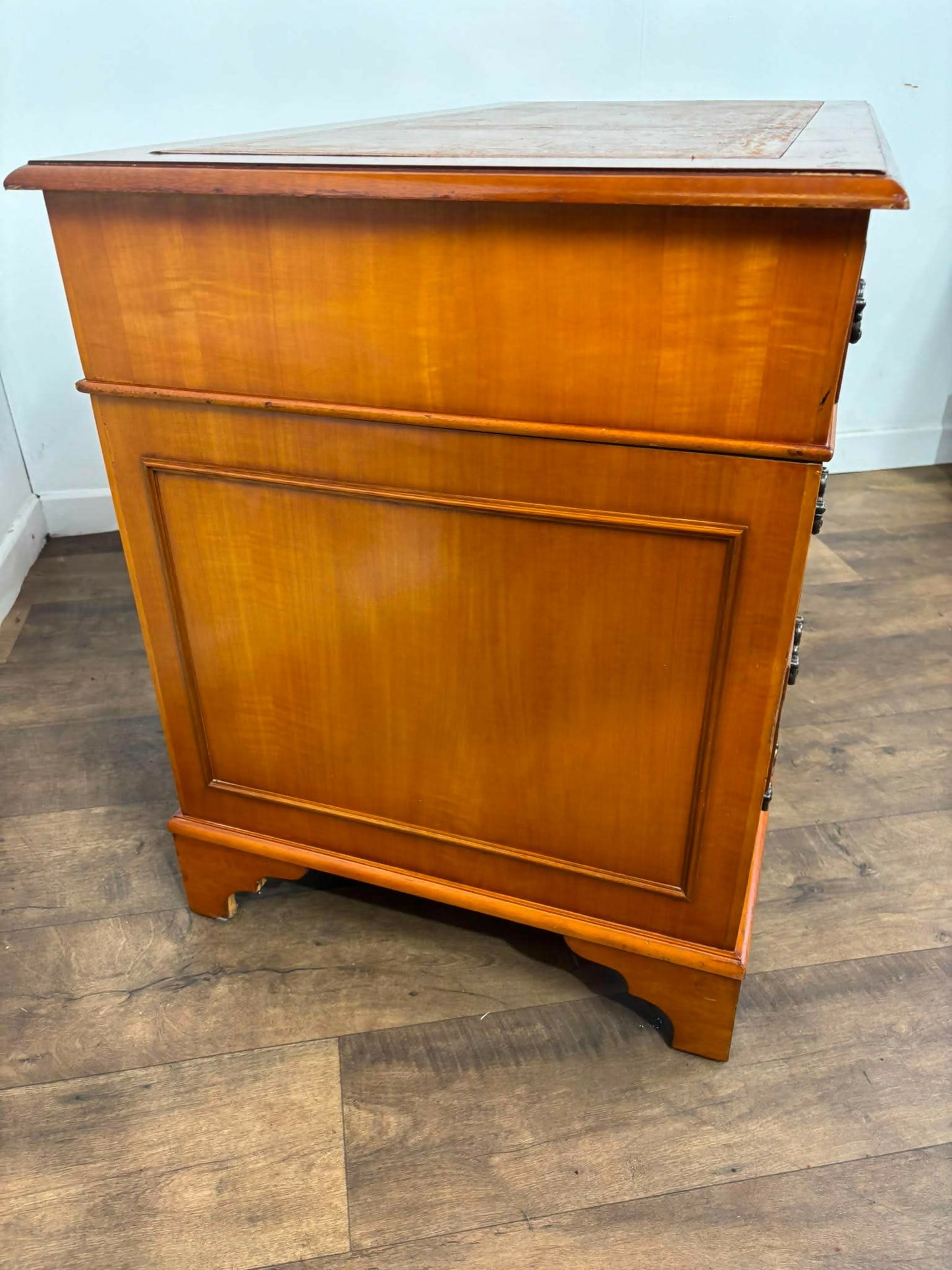 Reproduction Yew Twin Pedestal Desk with Leather Top