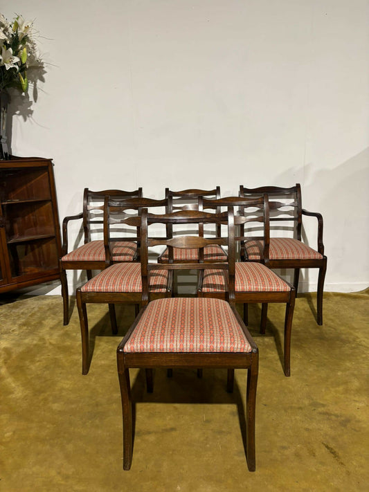 Set of six regency style mahogany chairs, two of which are carvers