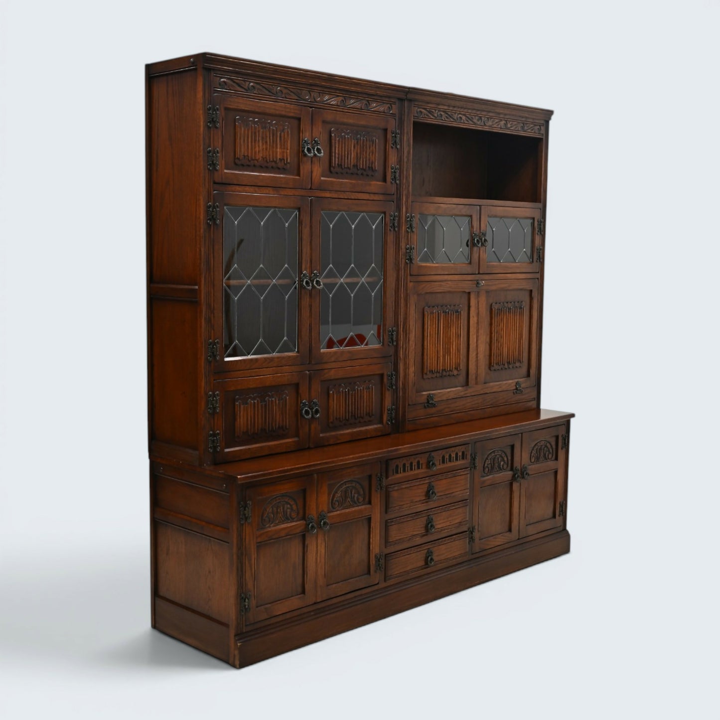 Old Charm Large Wall Unit Bureau Drinks Oak Tudor Brown Finish FREE UK Delivery*