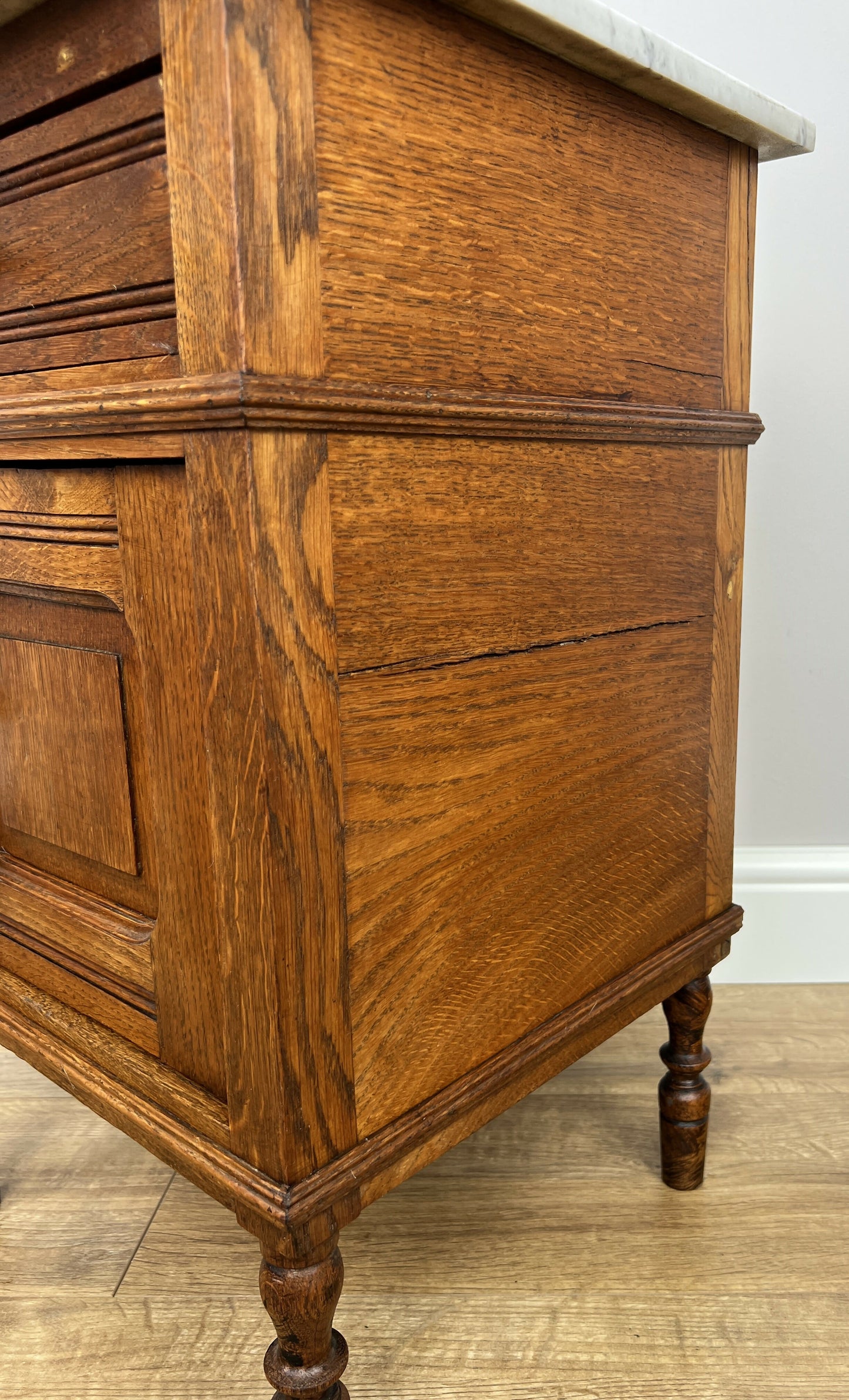 Bedside Table Antique French Style Marble Top Oak Cabinet Nightstand LOT 6235