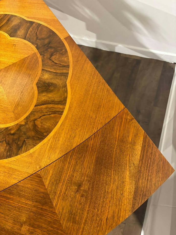 Art Deco Inlaid Walnut Draw Leaf Dining Table