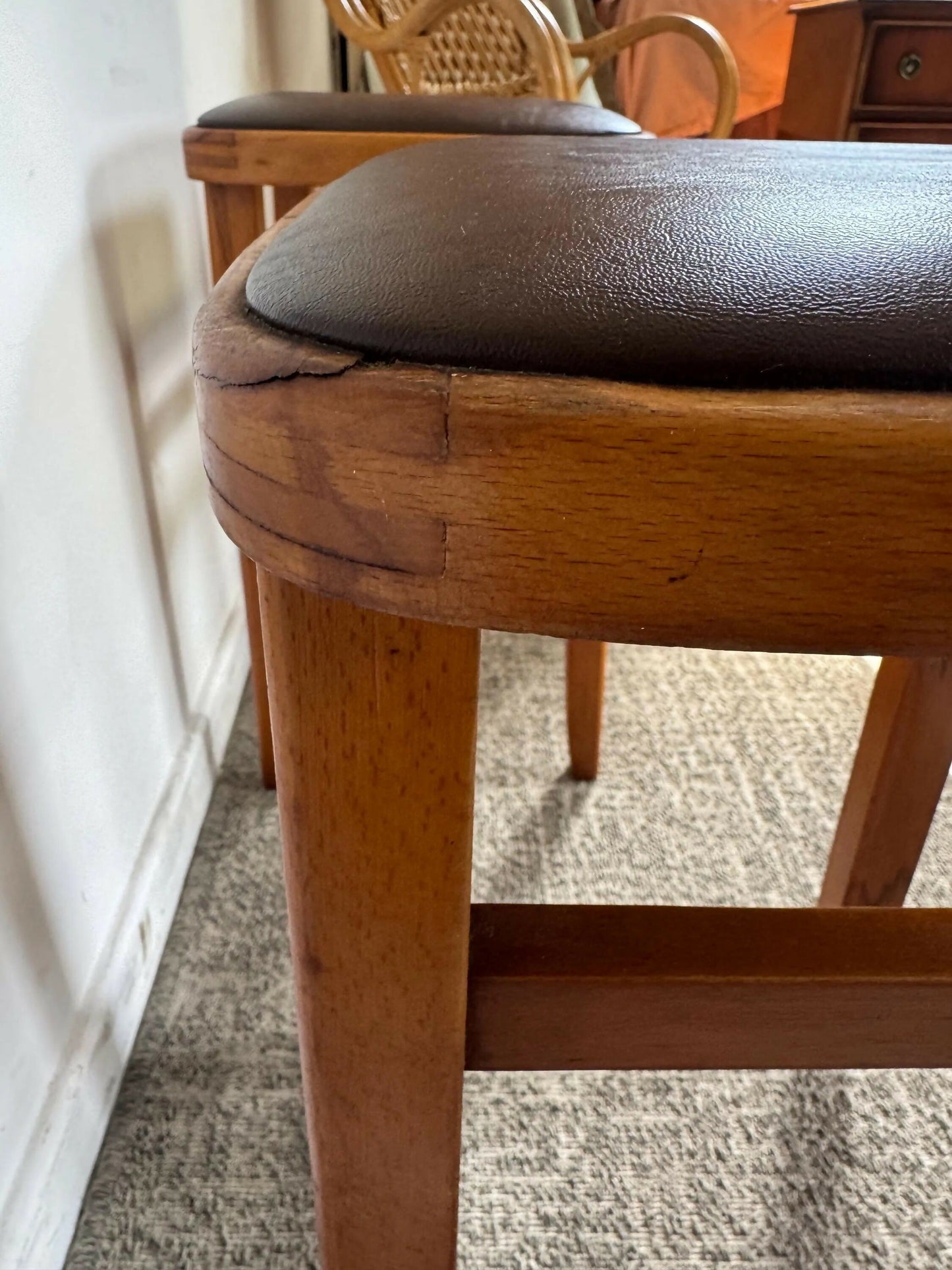 Mid century retro vintage stools wood vinyl brown