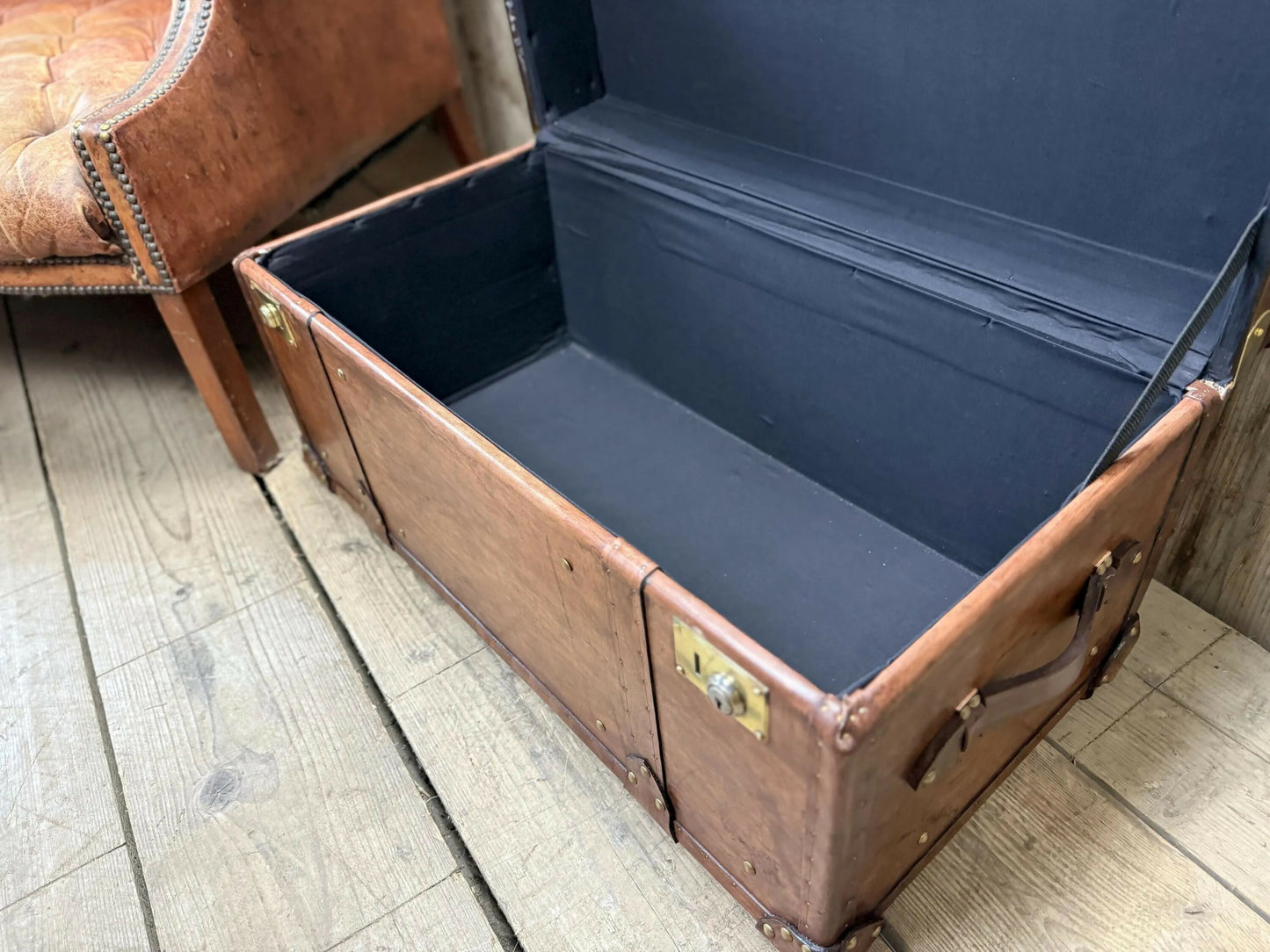 Luxury Hand dyed medium oak leather storage trunk