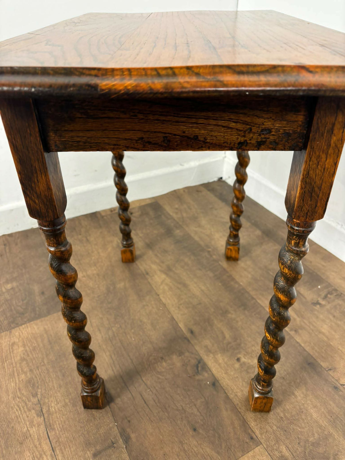 Vintage Oak Side Table With Barley Twist Legs