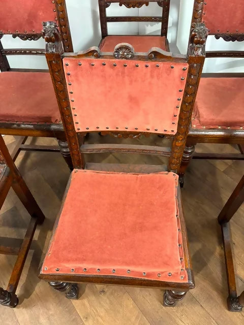 Victorian Set of Six Carved Oak Dining Chairs