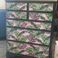 Chest of Drawers. Dark Green and Pink Leaf Print. Upcycled Painted Bedroom Furniture