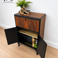 Refurbished Petit Art Deco Burl Walnut Cocktail Cabinet, black and gold drinks cabinet