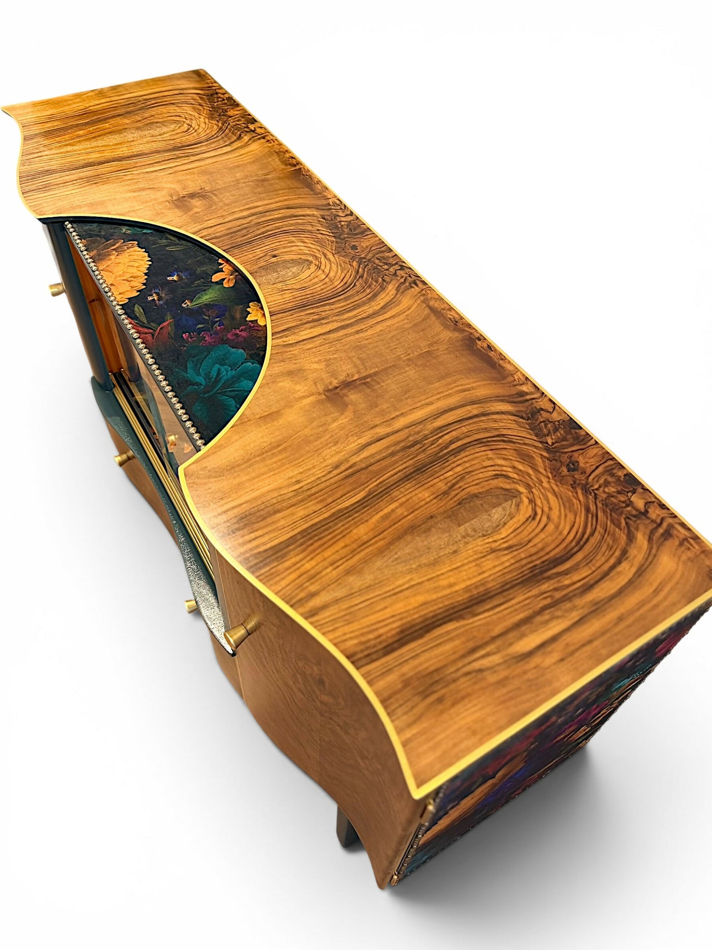 Luxury Art Deco Sideboard | Green Floral Solid Wood | Vintage Refurbished Bespoke Furniture