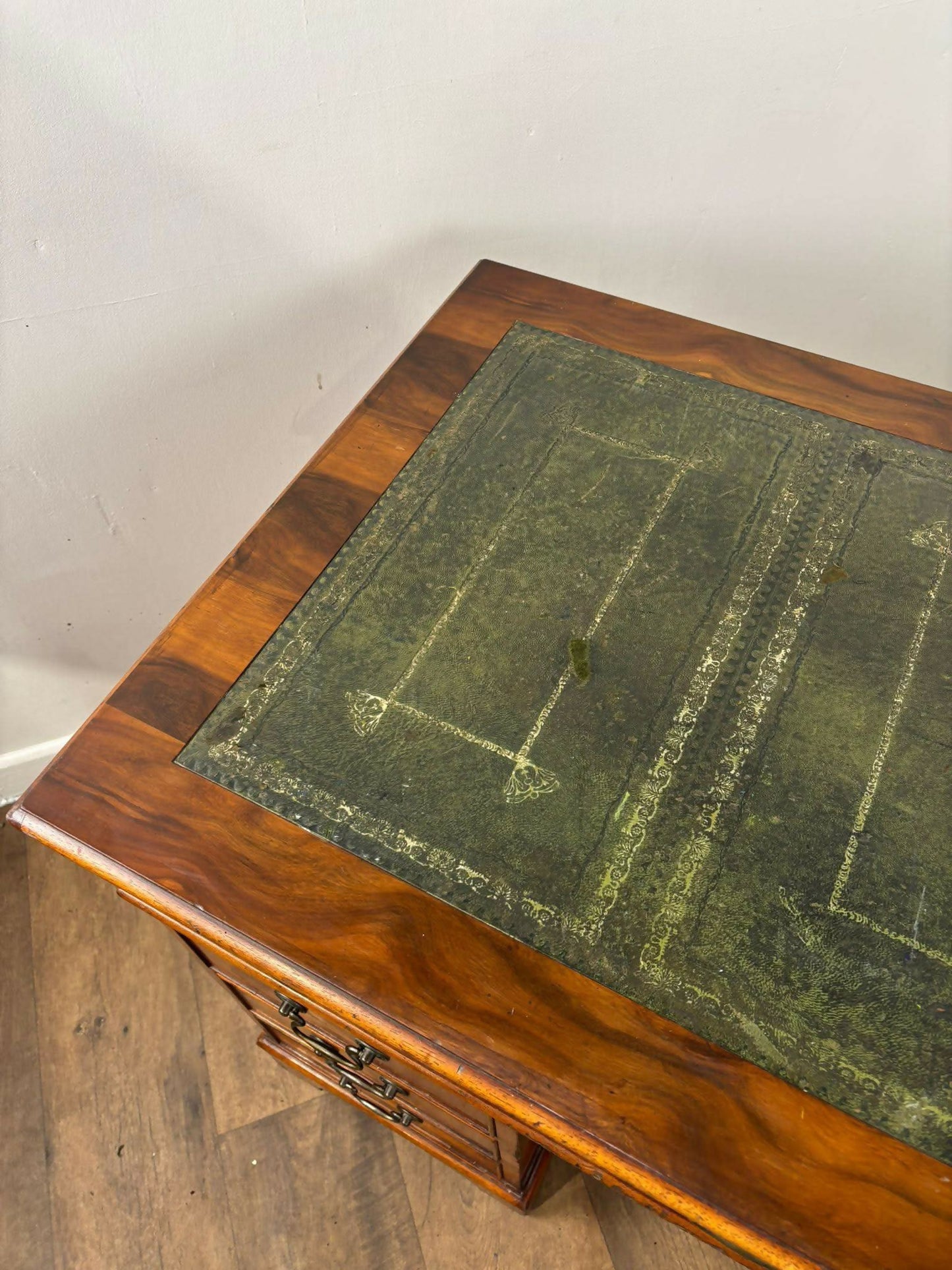 Reproduction Yew Wood Twin Pedestal Desk