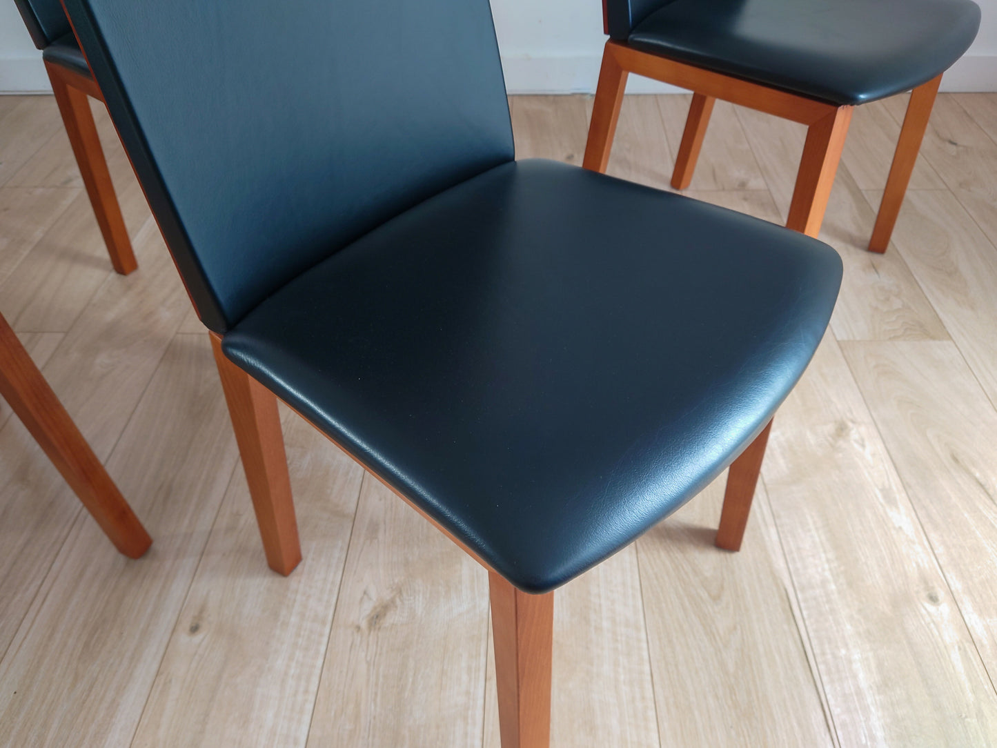 Per Hansbaek For Skovby Sm51 Danish Cherry Wood And Leather Dining Chairs