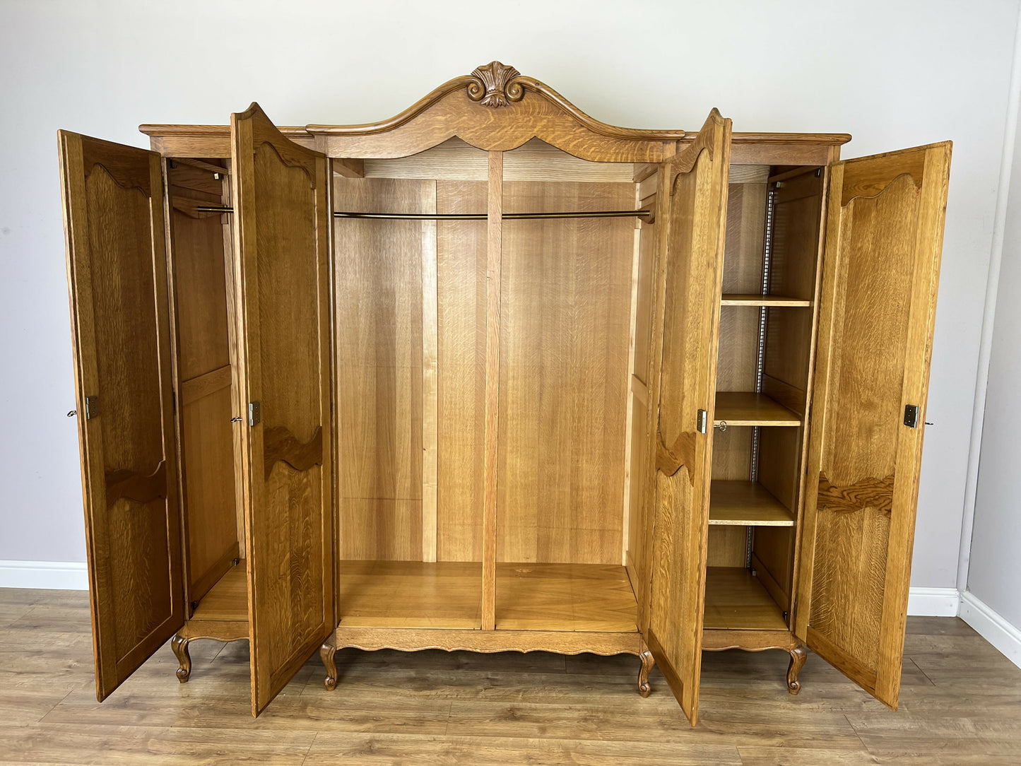 Wardrobe Vintage French Louis XVI Style Oak Four Door Carved Armoire LOT 6455