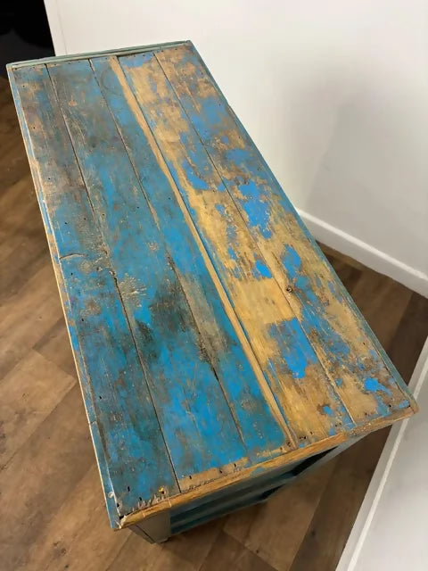 Rustic Reclaimed Wood Indian Blue Display Cabinet